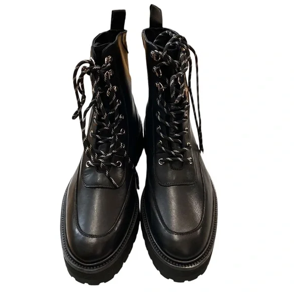 NWT The Kooples High Top Black Leather Biker Combat Boots In Ranger Style Size 8 - Picture 8 of 16